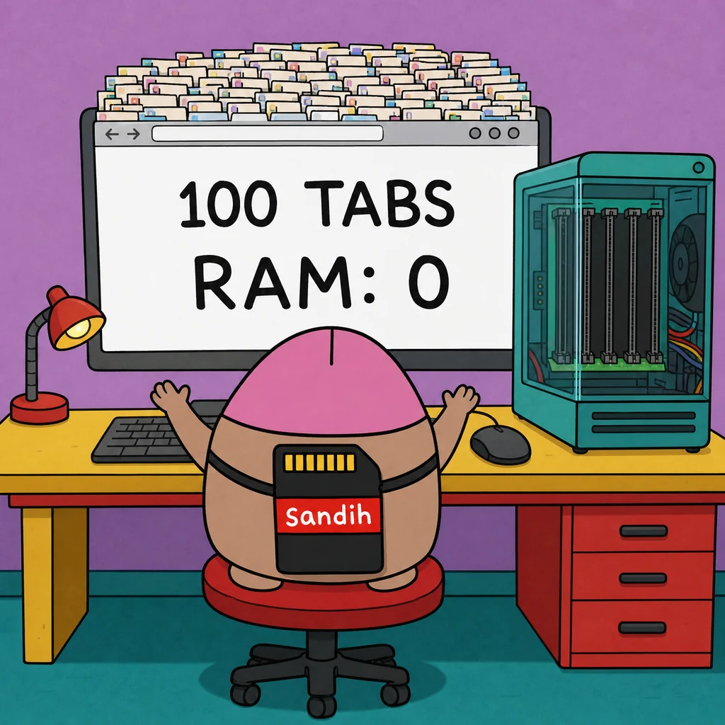 100 tabs, zero RAM: 100 tabs. zero thoughts.