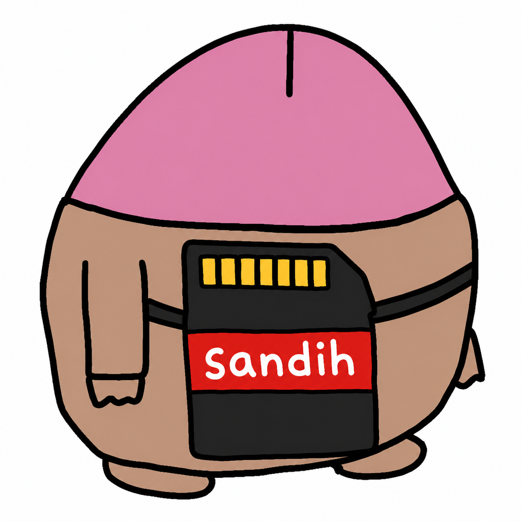 Tiny rear-view pink-headed brown DIH character with no face