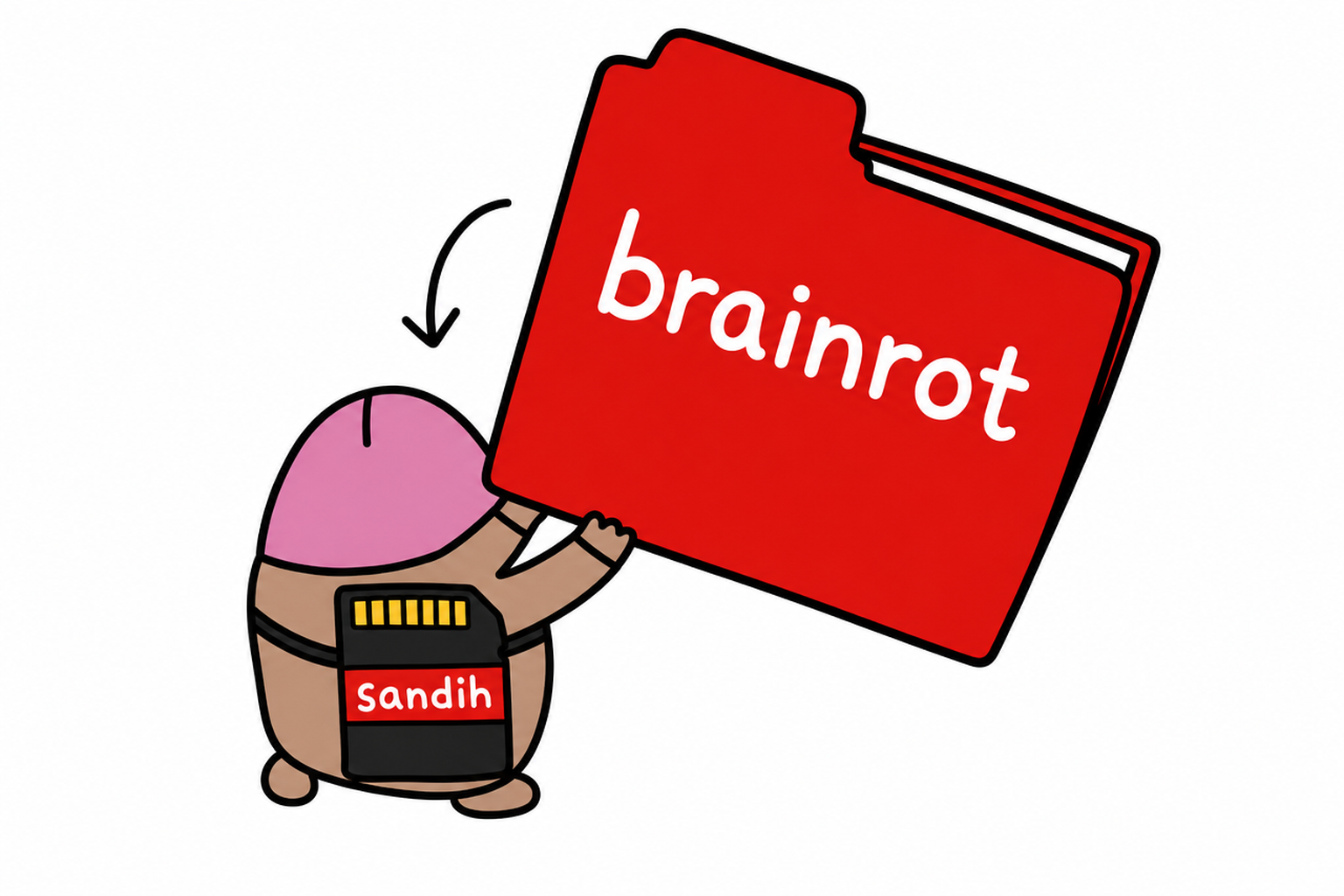 Sandih flash-memory parody artwork featuring the tiny brown DIH blob from behind, with a pink head and no face
